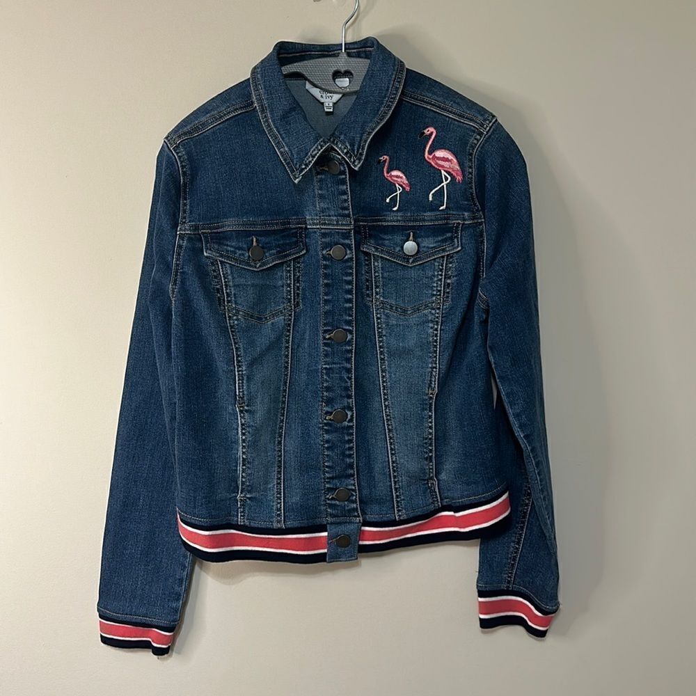 Crown & Ivy Jean Jacket with Flamingos Size Small